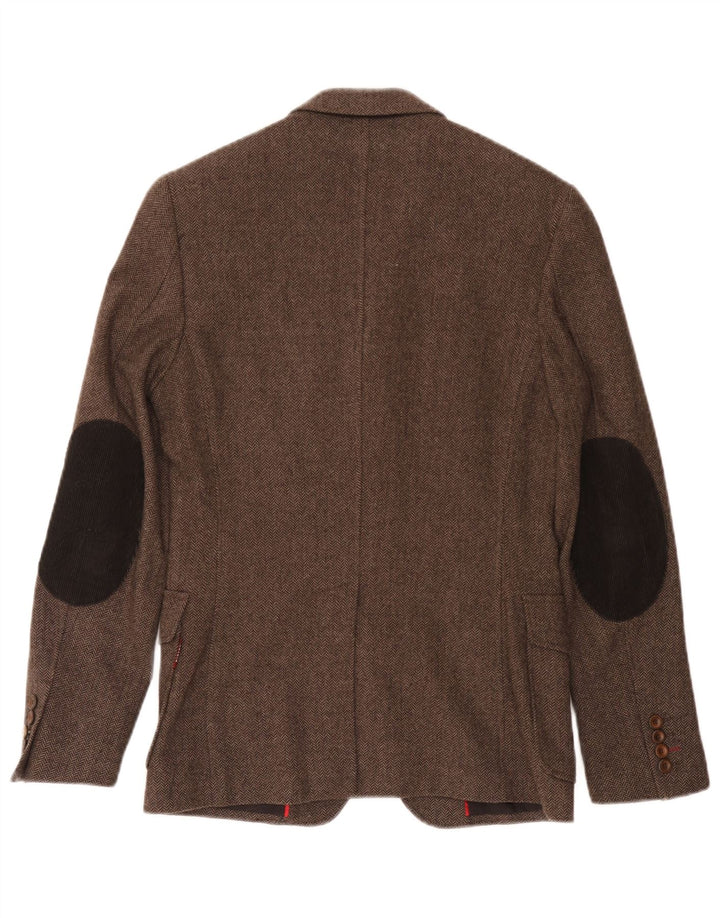 Sisley Veste Blazer 3 Boutons IT 44 XS Marron Laine à Chevrons