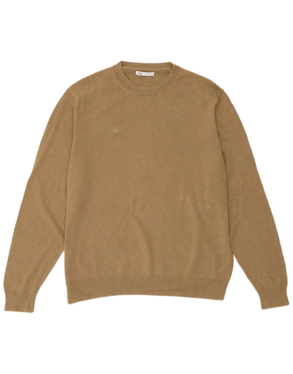 Zara Pull ras du cou pour homme XL en lin beige