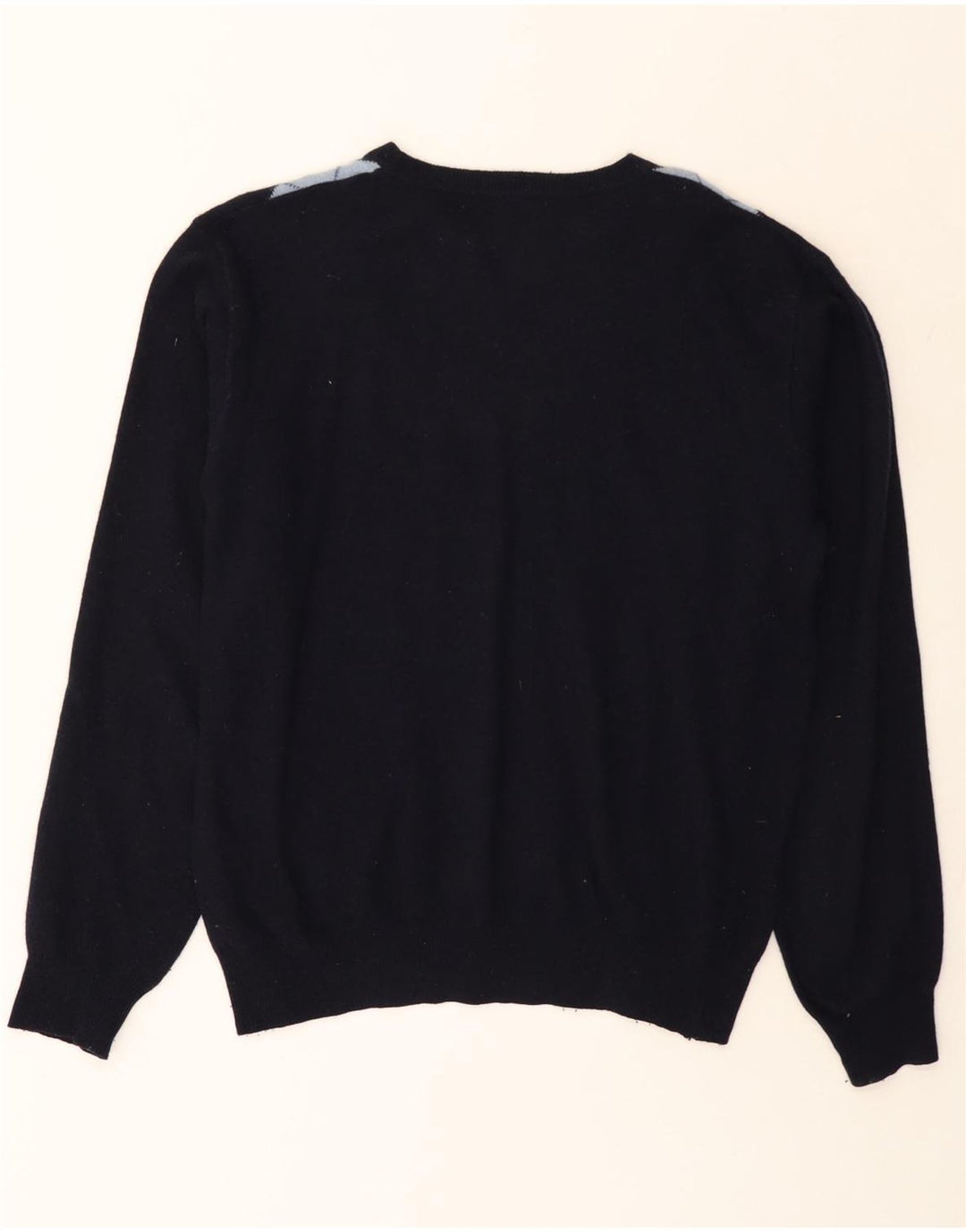 Brugi Pull col rond pour homme en laine bleu marine à losanges/diamants