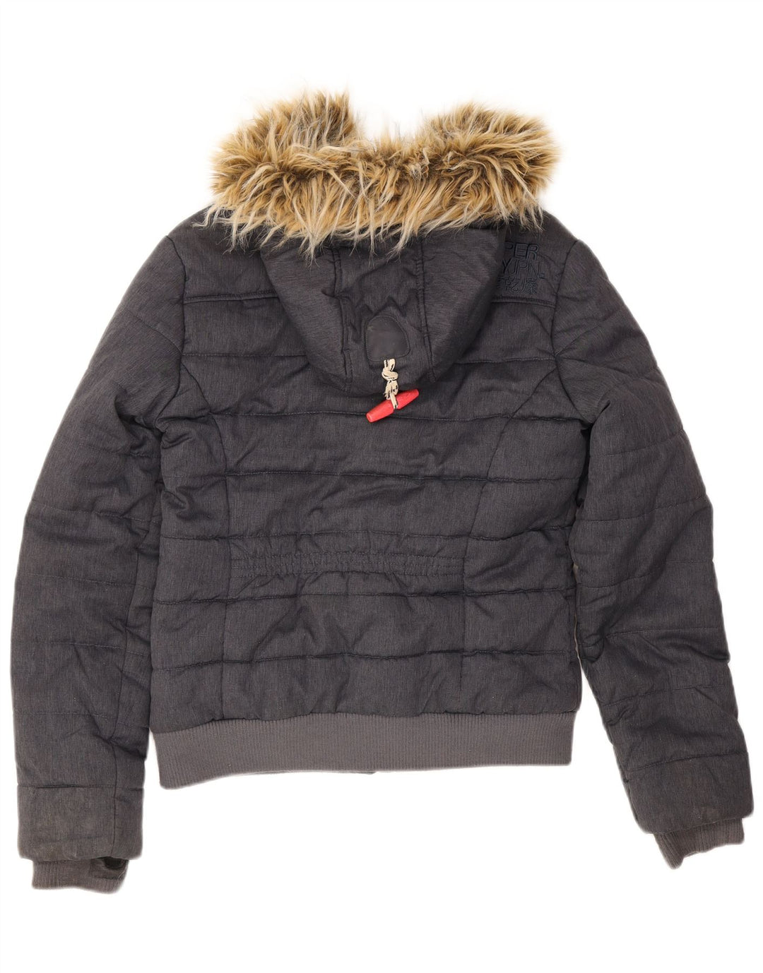 Superdry Veste matelassée à capuche pour femme UK 12 Bleu marine moyen Polyester