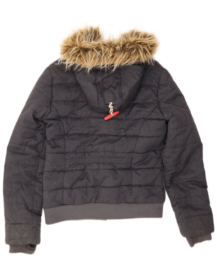 Superdry Veste matelassée à capuche pour femme UK 12 Bleu marine moyen Polyester
