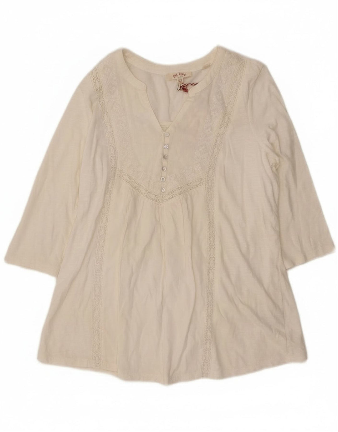 Fat Face Chemisier à manches 3/4 pour femme UK 12 en coton blanc moyen