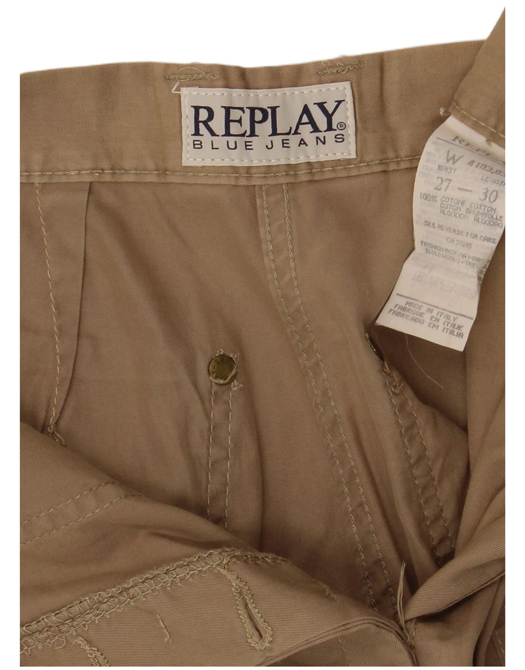 REPLAY Pantalon Cargo Droit Femme W27 L30 Beige Coton