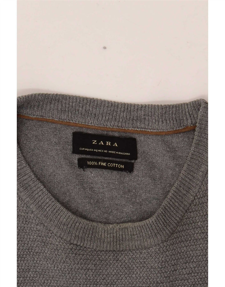 Zara Pull Col Rond Homme Gris Moyen Coton