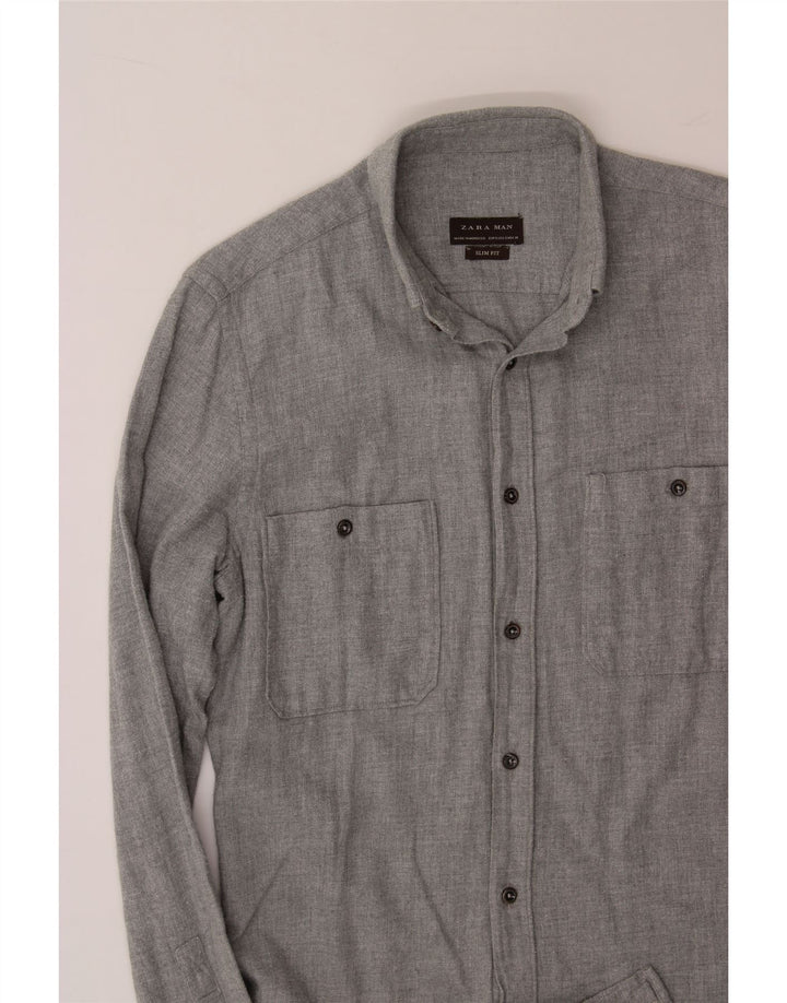 ZARA Mens Slim Fit Flannel Shirt Small Grey Cotton Vintage Zara and Second-Hand Zara from Messina Hembry 