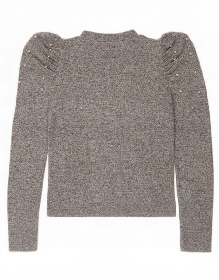 Zara Femme Top Manches Longues UK 12 Gris Moyen Moucheté