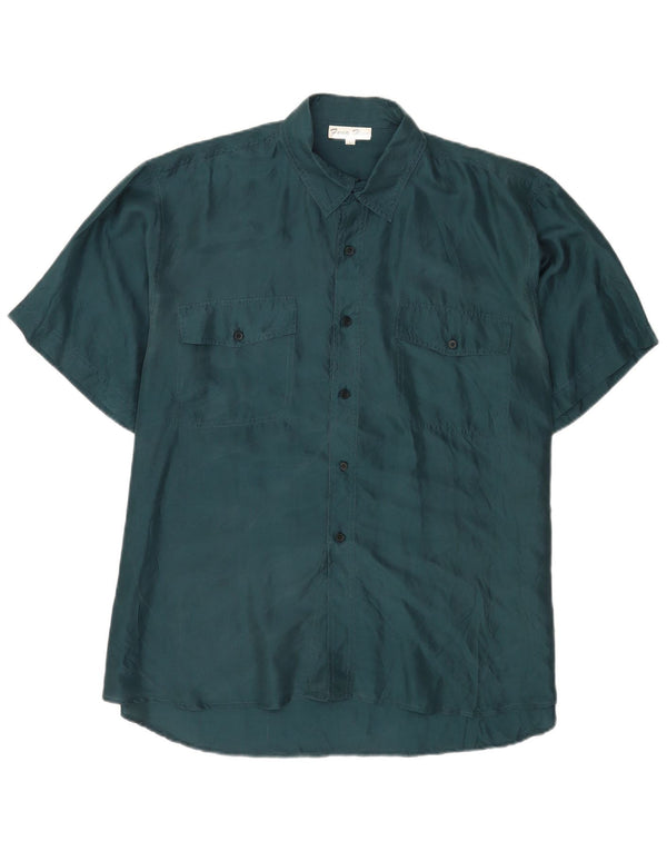 vintage Chemise à manches courtes pour hommes Grande soie verte