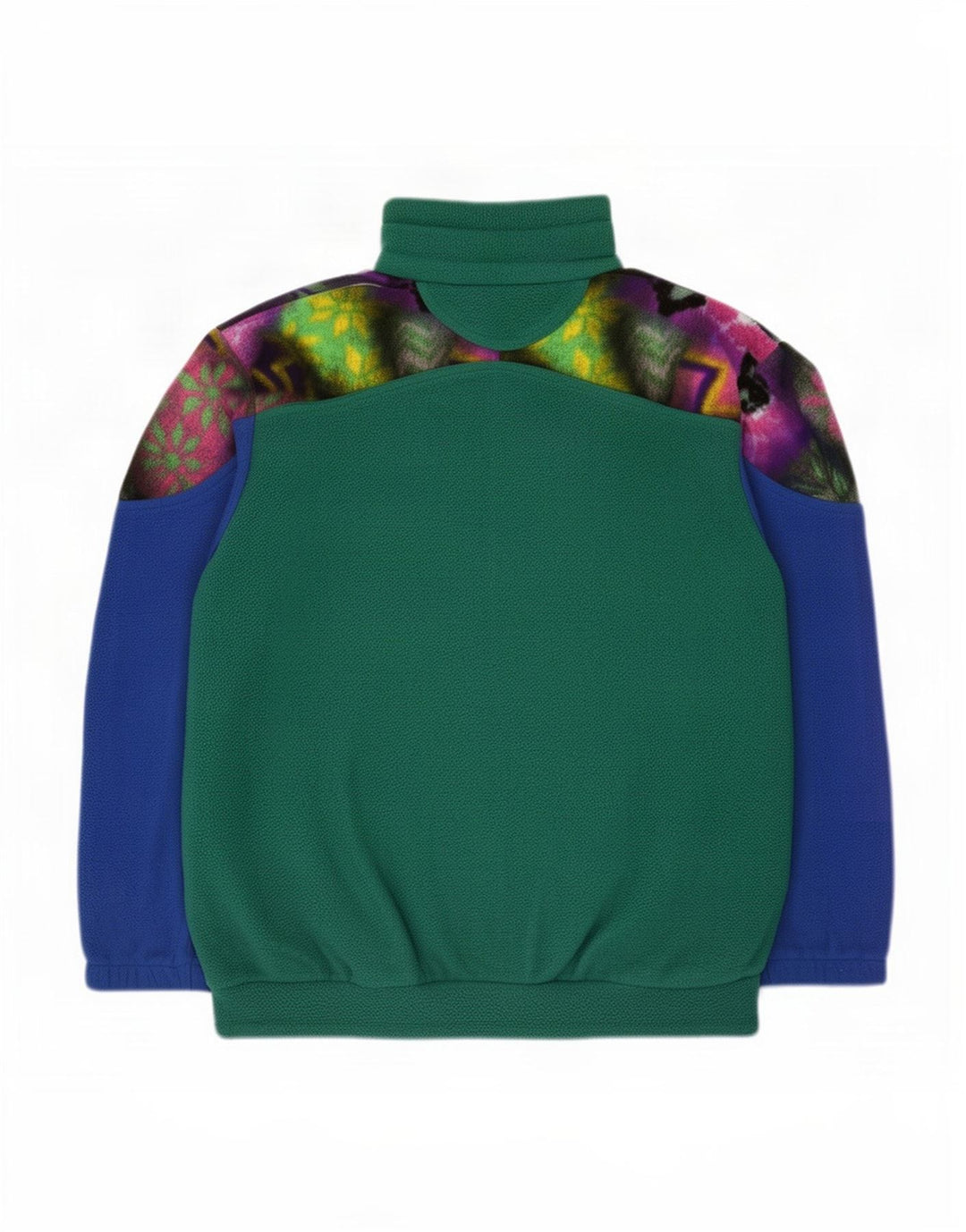 vintage Mens Button Neck Fleece Jumper Moyen Vert Colorblock Polyester