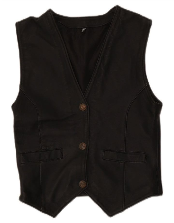 gilet en cuir femme vintage UK 12 Noir Moyen