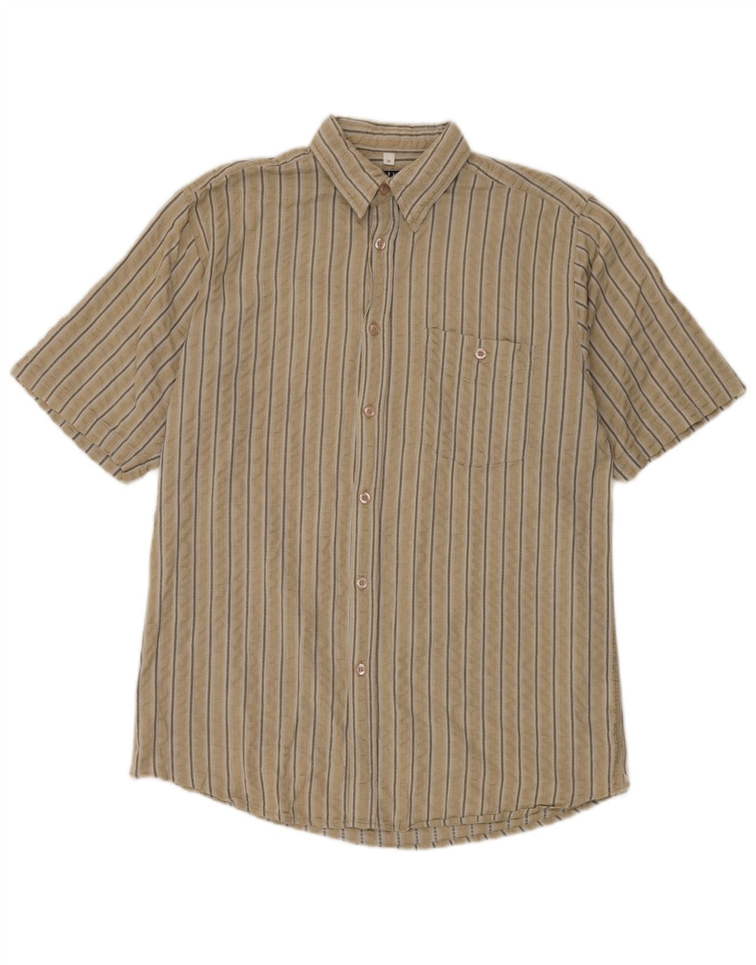 Angelo Litrico Chemise à Manches Courtes Homme Coton Rayé Beige Moyen