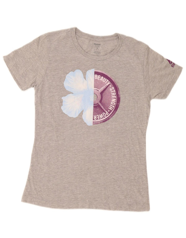 Reebok T-shirt graphique pour femme UK 12 Gris moyen en coton moucheté