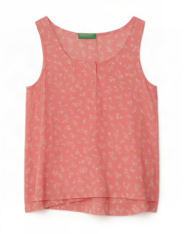 Benetton Chemisier surdimensionné sans manches pour femme UK 6 XS Rose Floral Modal