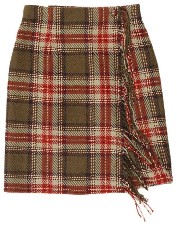 Daniel Hechter Jupe portefeuille pour femme UK 10 Small W27 Kaki Plaid Laine