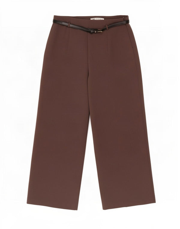Zara Pantalon court taille haute pour femme, jambe large, Small W26 L25 Marron