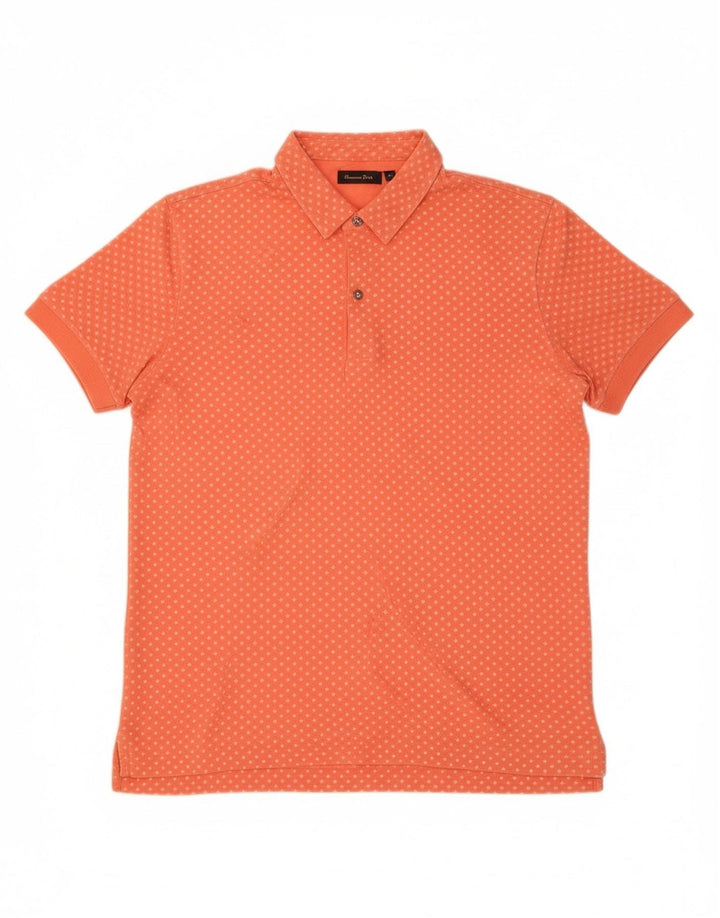 MASSIMO DUTTI Mens Polo Shirt Medium Orange Spotted Cotton