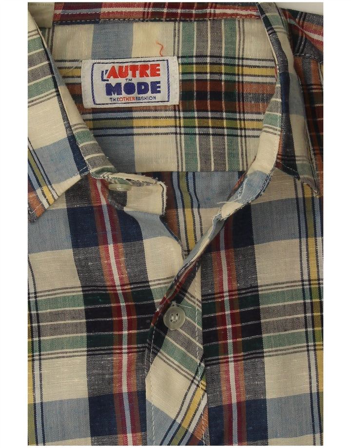 Chemise à manches courtes vintage pour hommes à carreaux multicolores moyens