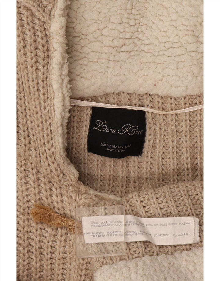 Zara Cardigan à capuche pour femme UK 14 Polyester beige moyen