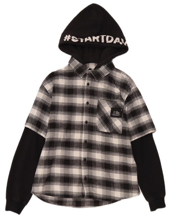 Zara Chemise en flanelle à capuche graphique pour garçon 13-14 ans Coton à carreaux noir