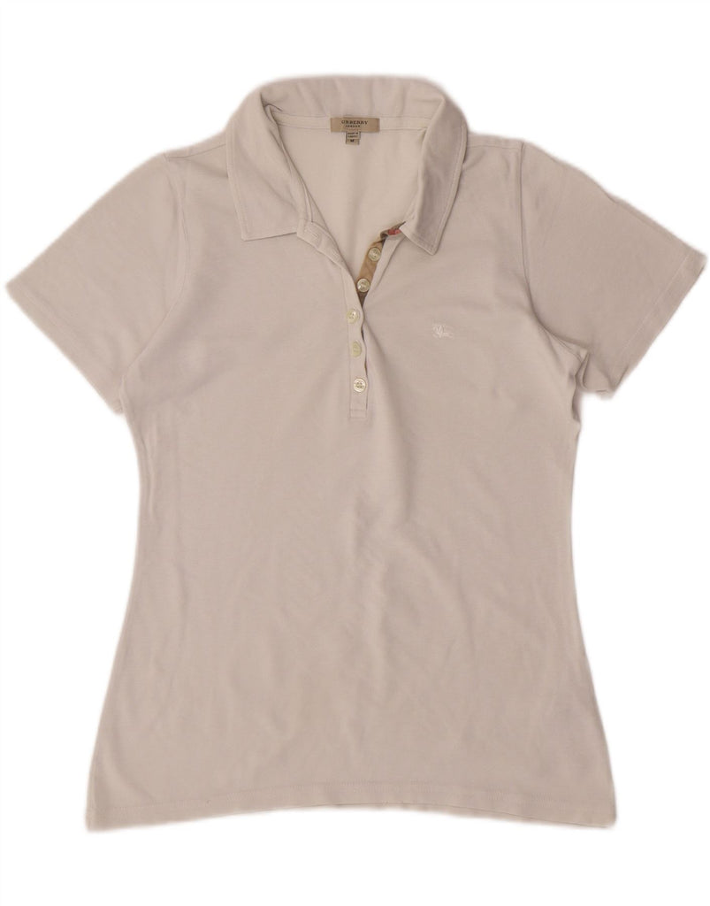 BURBERRY Womens Polo Shirt UK 12 Medium White Cotton Vintage Burberry and Second-Hand Burberry from Messina Hembry 