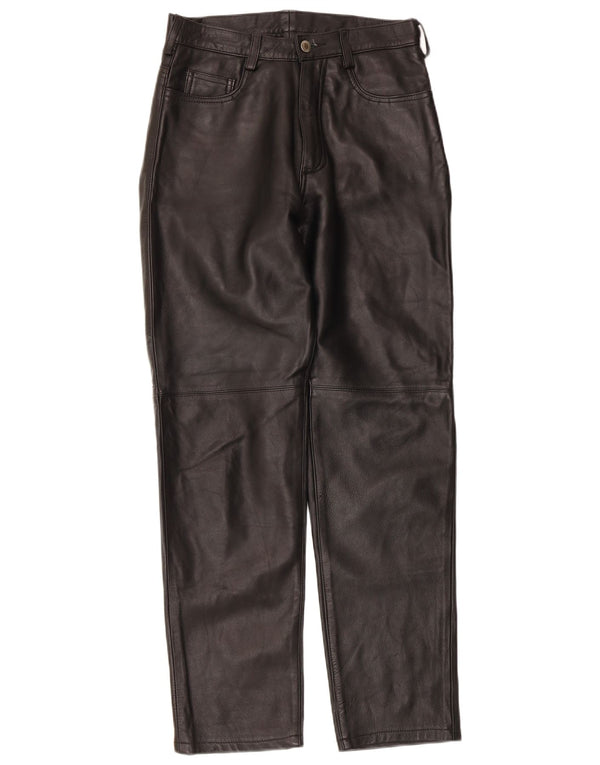 Pantalon en cuir droit femme vintage UK 14 Large W30 L30 Noir