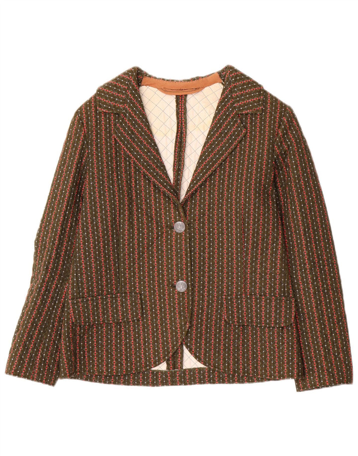 vintage Femmes 2 Bouton Blazer Veste UK 8 Petit Kaki Rayé