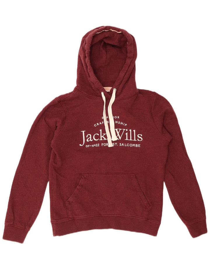 Jack Wills Pull à capuche graphique pour femme UK 8 Petit coton bordeaux