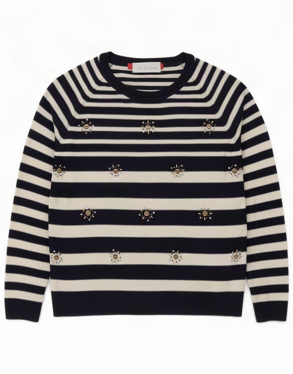 Intrend Pull col bateau pour femme UK 14 Bleu marine moyen rayé