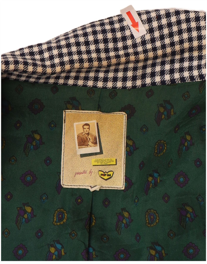 POP 84 Veste Blazer 1 Bouton pour Homme UK 40 Grande Laine Vichy Bleu Marine