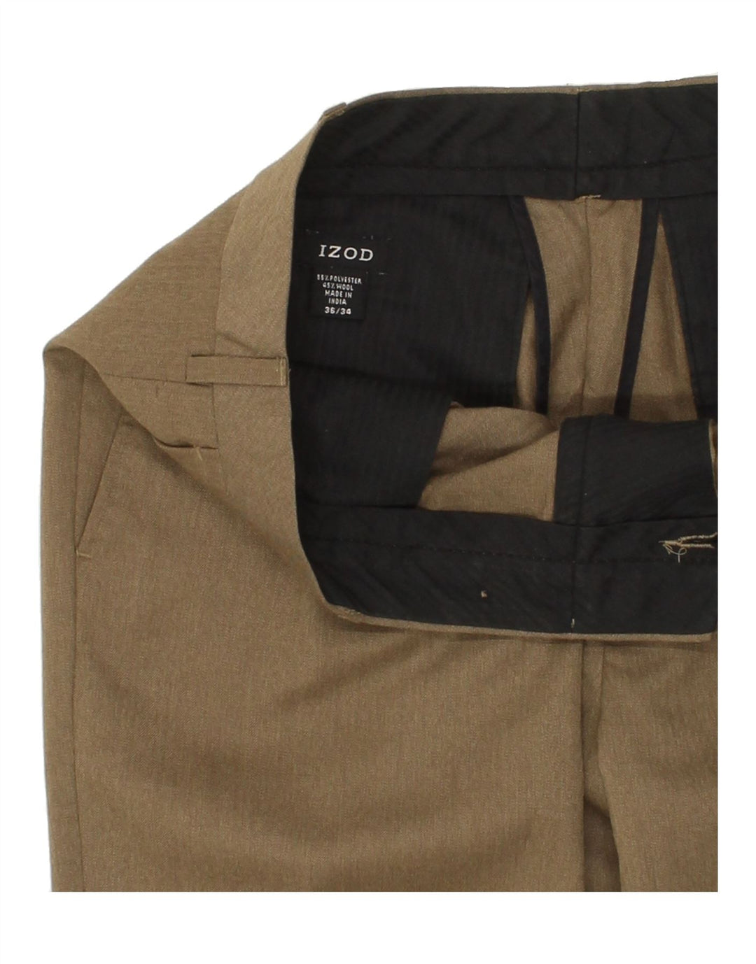 IZOD Mens Slim Suit Trousers W36 L31 Khaki Polyester Vintage Izod and Second-Hand Izod from Messina Hembry 