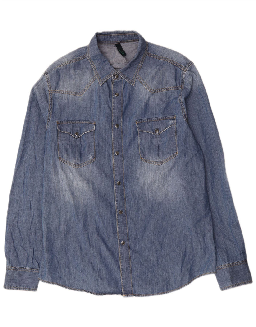 BENETTON Chemise en Jean XL Bleu Coton Homme