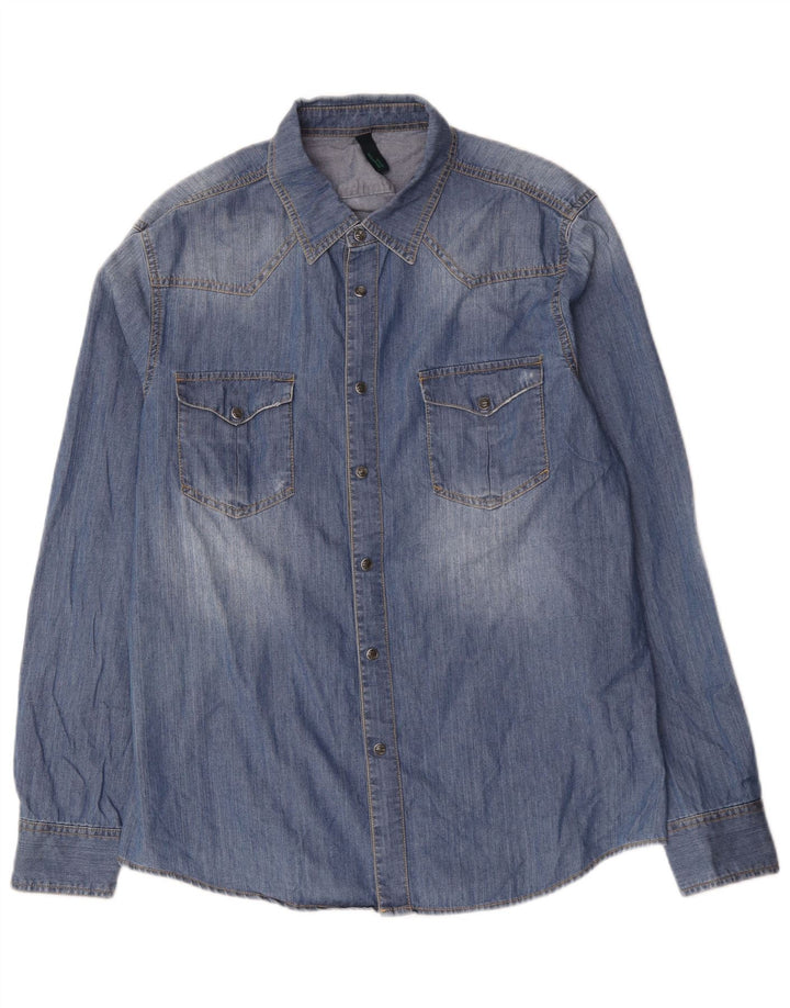 BENETTON Chemise en Jean XL Bleu Coton Homme