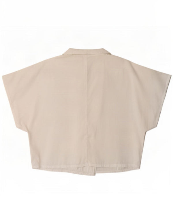 vintage Femmes Militaire Crop Chemise À Manches Courtes Blouse IT 46 Grand Blanc
