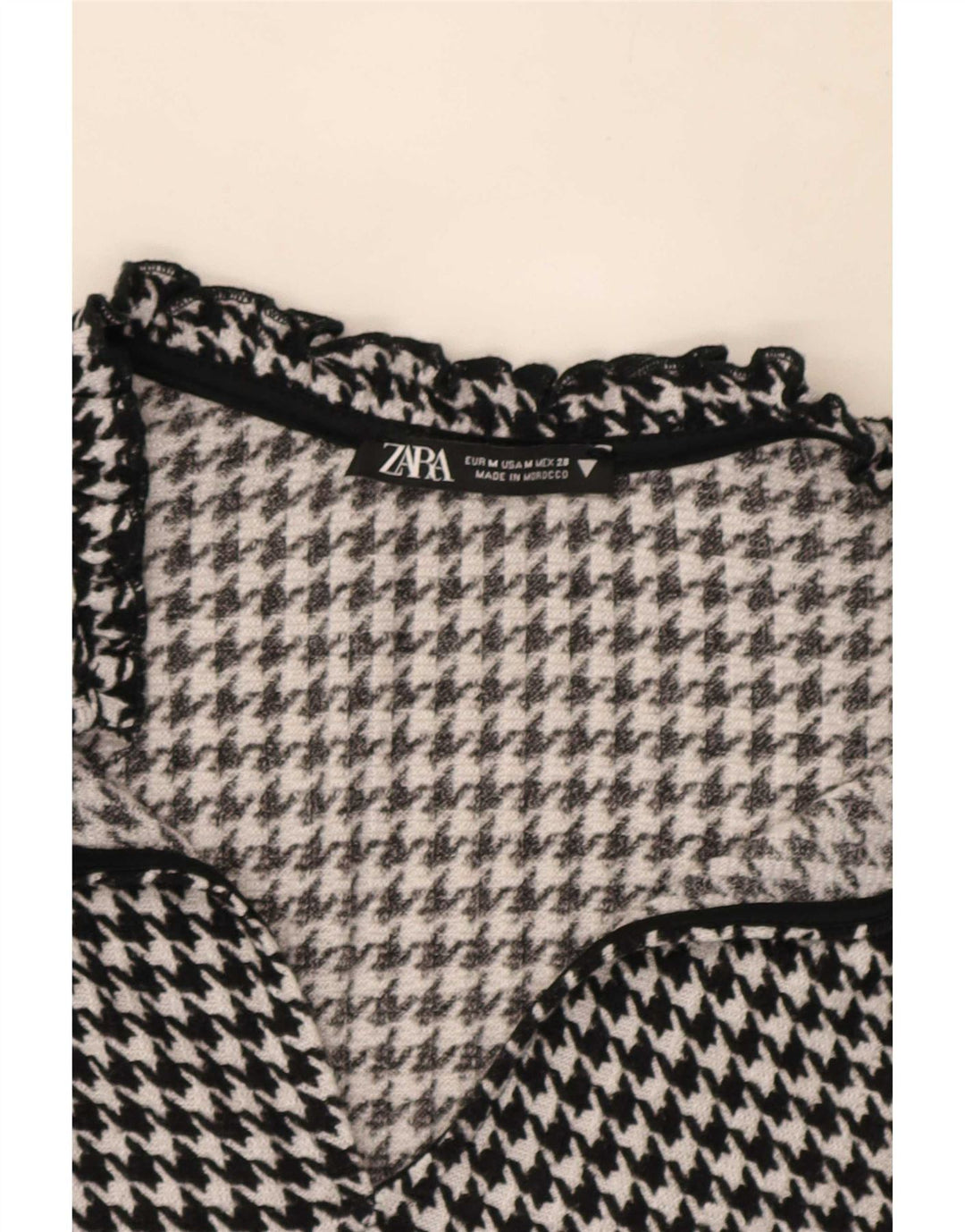 Zara Robe trapèze à manches longues pour femme UK 44, motif pied-de-poule noir moyen
