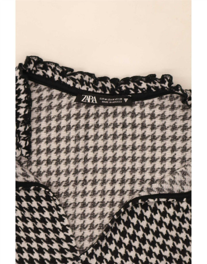 Zara Robe trapèze à manches longues pour femme UK 44, motif pied-de-poule noir moyen