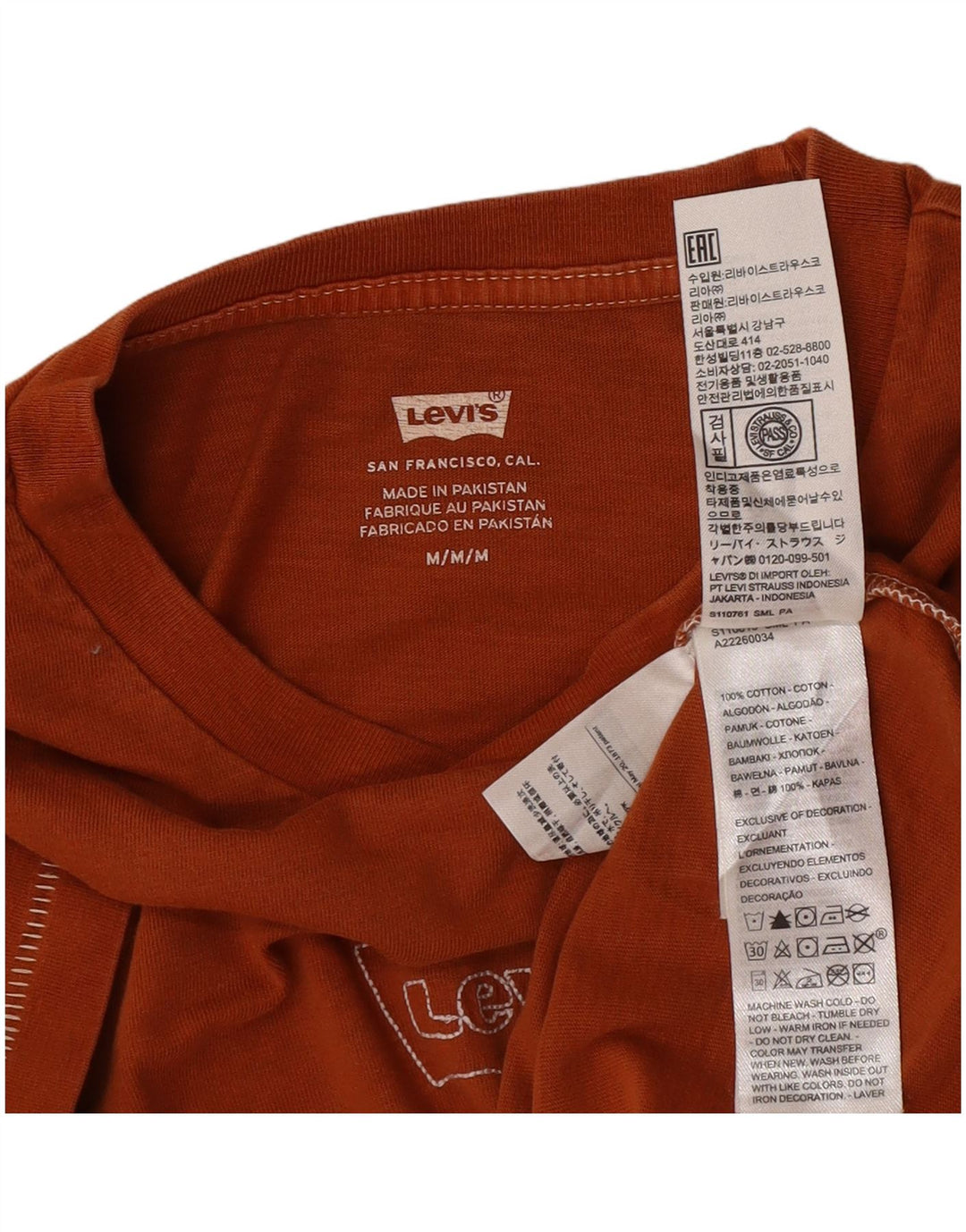 Levi's T-Shirt Femme UK 14 Orange Moyen Coton