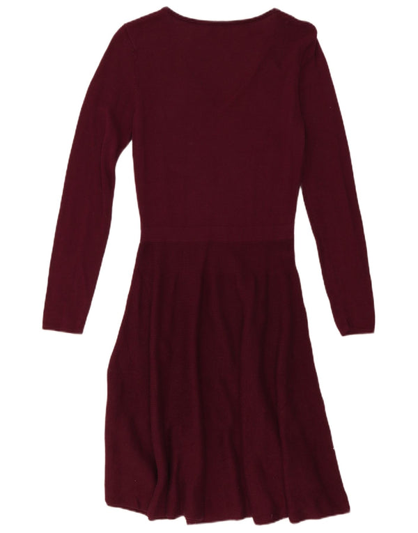 Oasis Robe pull à manches longues pour femme UK 8 Petit Coton Bordeaux