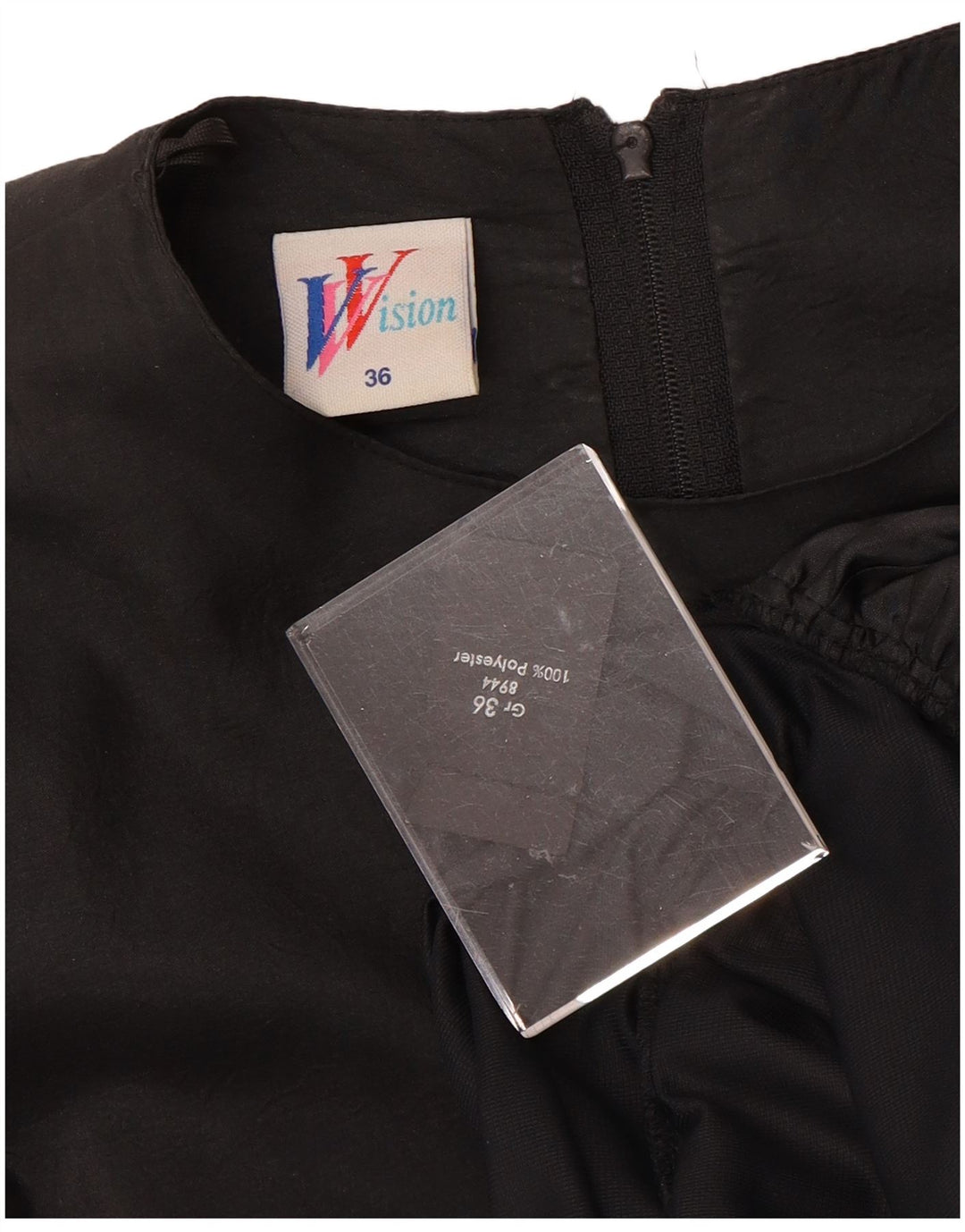 VINTAGE Robe à manches longues pour femmes EU 36 Petit polyester noir