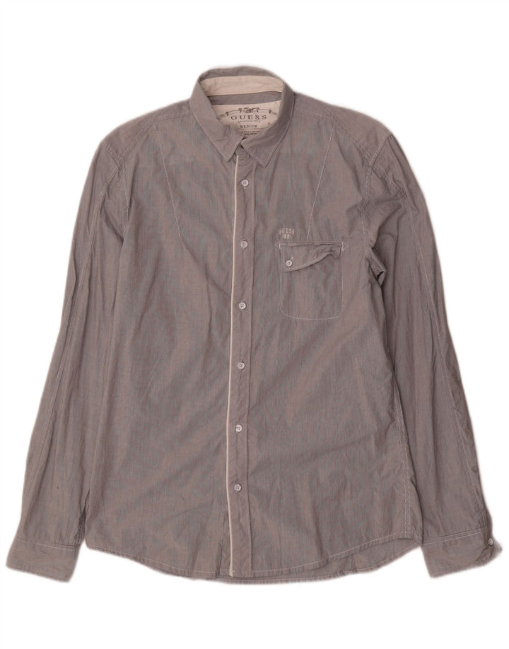 Guess Chemise Homme Gris Moyen Rayé Coton