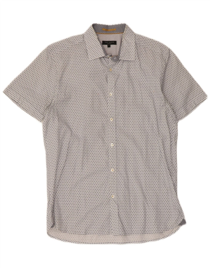 Ted Baker Chemise à manches courtes pour homme Taille 3 Coton géométrique blanc moyen