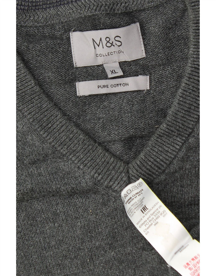 Marks & Spencer Pull col V pour homme XL Gris Coton