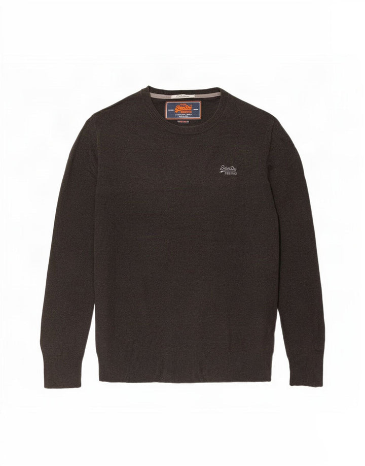 Superdry Pull à col rond pour homme en coton marron Large