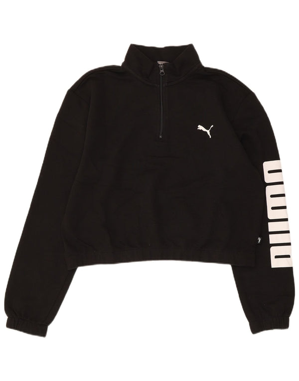 Puma Sweat-shirt graphique à col zippé pour femme UK 16 Large Noir Coton