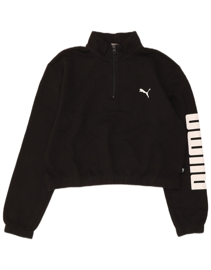 Puma Sweat-shirt graphique à col zippé pour femme UK 16 Large Noir Coton