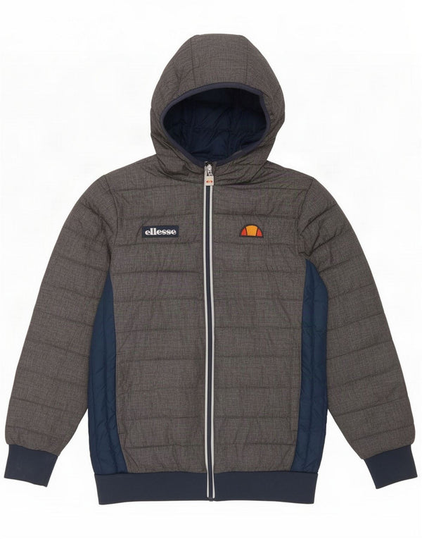 Ellesse Boys Hooded Padded Jacket 12-13 Years Grey Colourblock Nylon