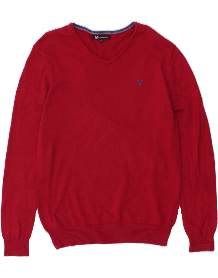 CREW CLOTHING Mens V-Neck Jumper Sweater Medium Red Cotton Vintage Crew Clothing and Second-Hand Crew Clothing from Messina Hembry 