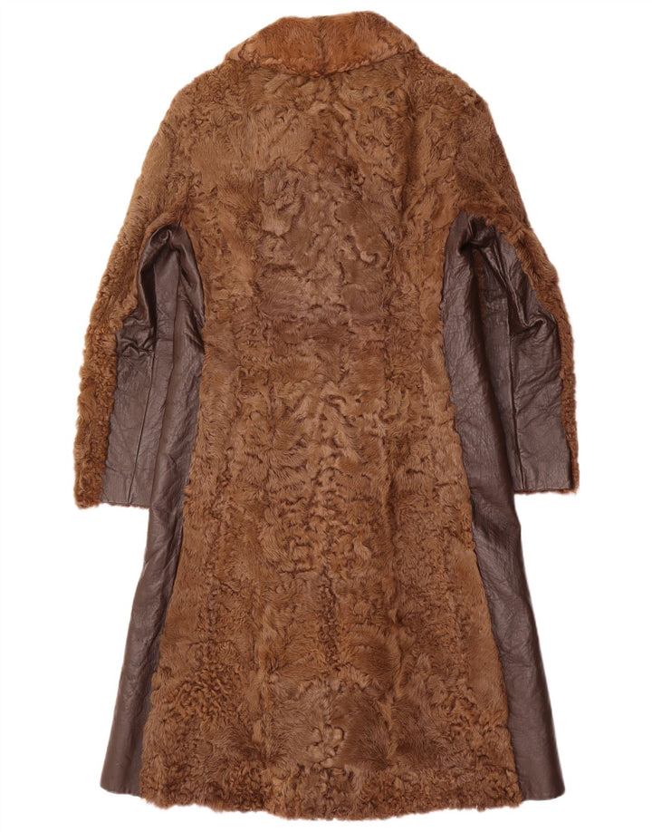 VINTAGE Manteau de fourrure femme UK 10 Petit Brun