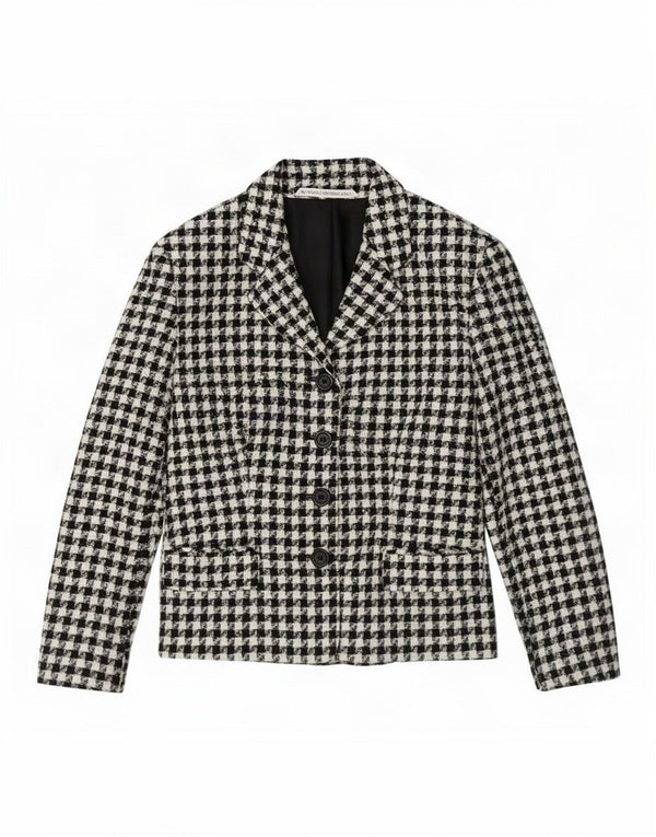 Marks & Spencer Veste blazer à 4 boutons pour femme UK 14 Large pied-de-poule noir