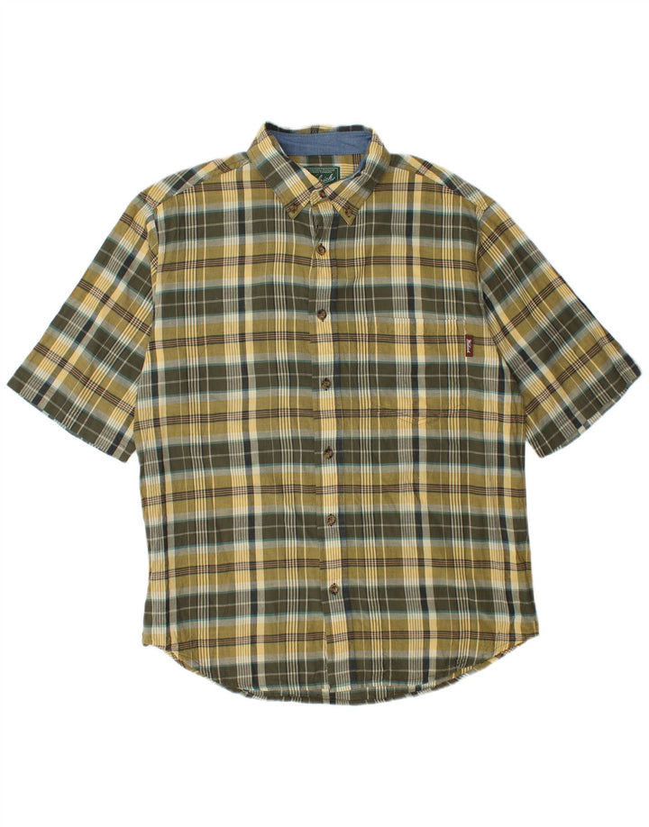 Woolrich Chemise à Manches Courtes Homme Kaki Moyen à Carreaux Coton