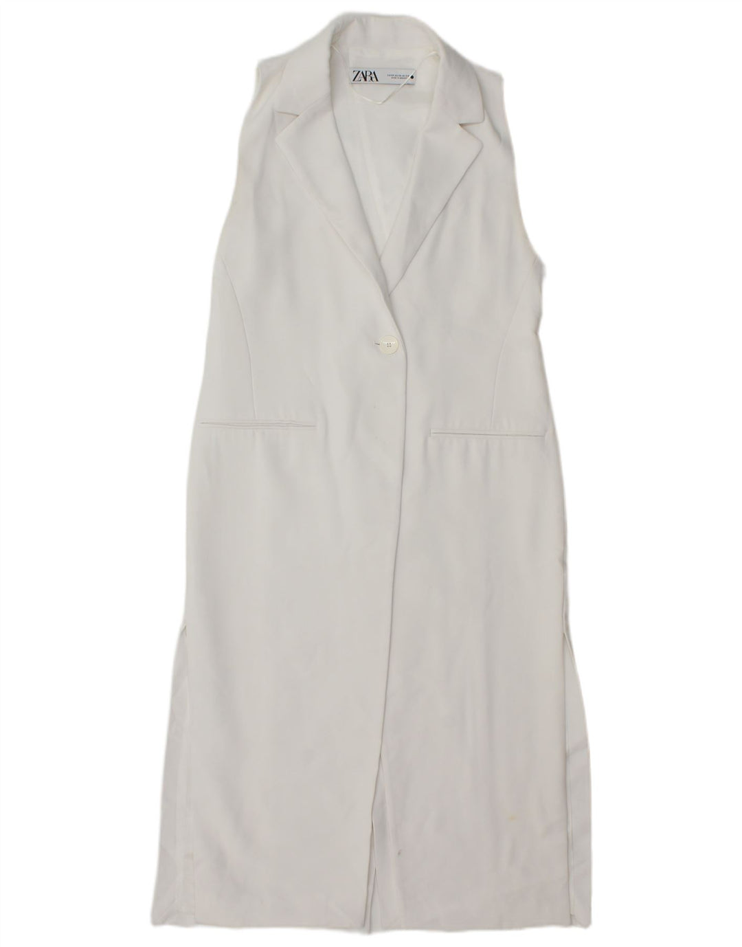 Zara Womens Regular Longline Gilet UK 6 XS Blanc