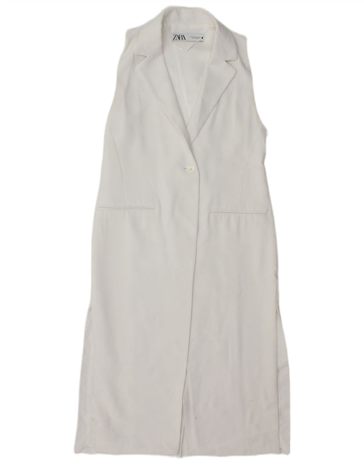 Zara Womens Regular Longline Gilet UK 6 XS Blanc